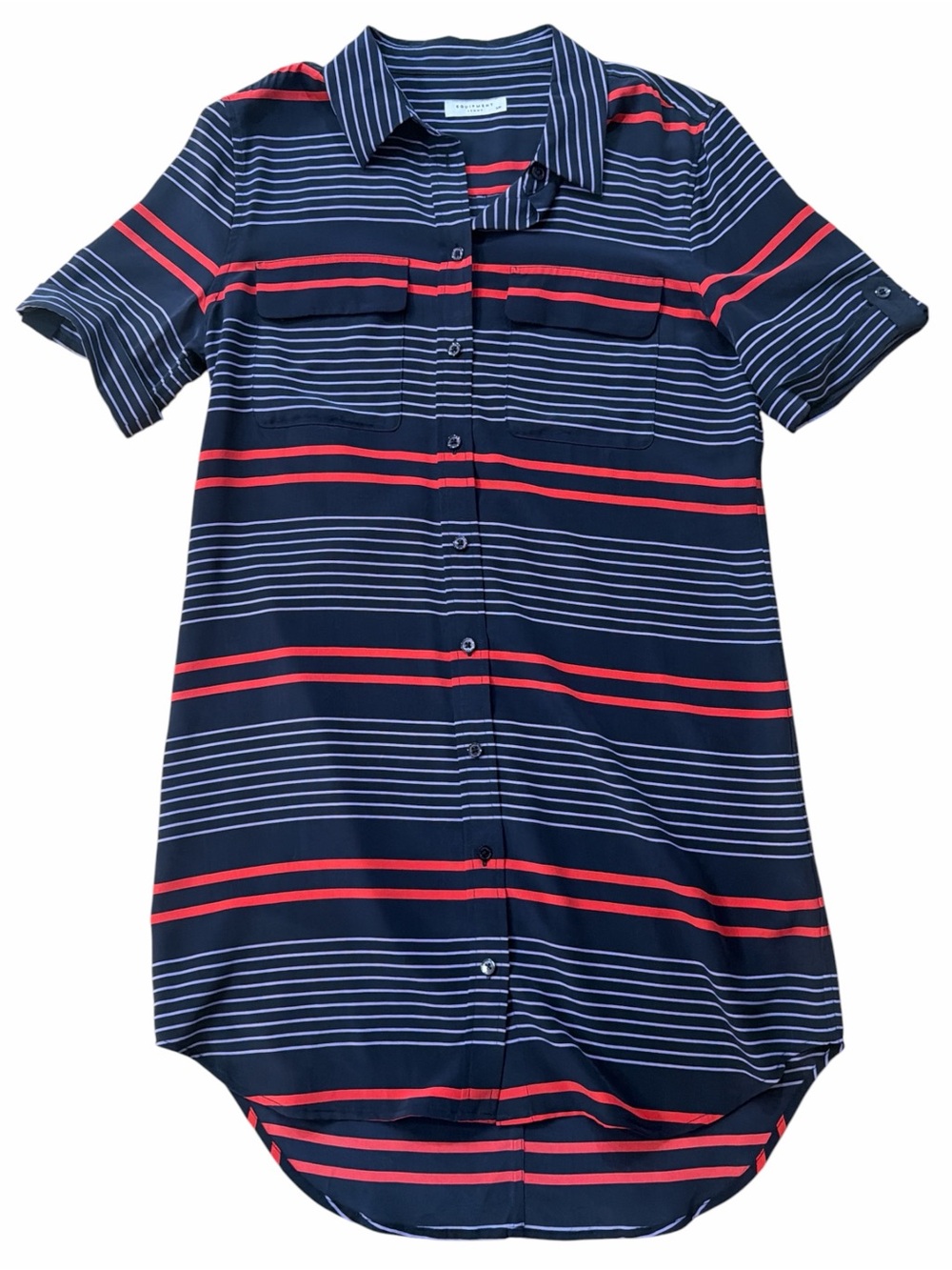 Equipment Short Sleeve Slim Signature Striped Silk Shirt Dress